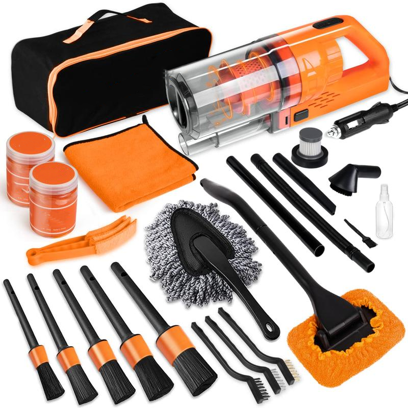 【summerfinds】 Kit de limpieza para coche de 17 piezas, kit rosa para detalles interiores de coche con aspiradora de mano de alta potencia, juego de cepillos de detalle, limpiador de parabrisas, gel de limpieza, accesorios completos para coche, regalo para