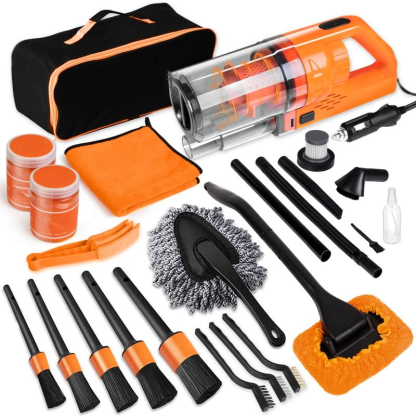 【summerfinds】 Kit de limpieza para coche de 17 piezas, kit rosa para detalles interiores de coche con aspiradora de mano de alta potencia, juego de cepillos de detalle, limpiador de parabrisas, gel de limpieza, accesorios completos para coche, regalo para