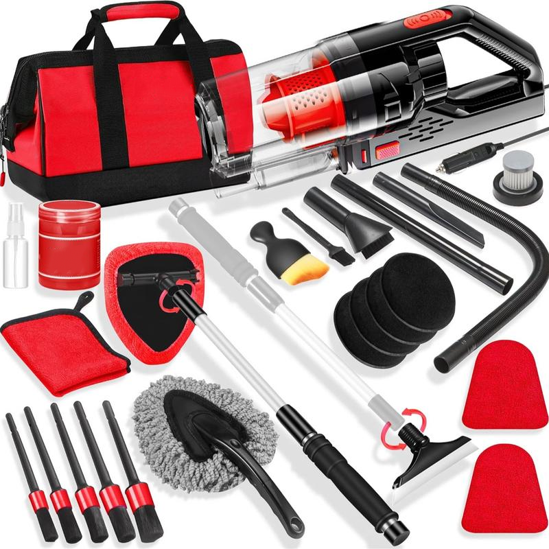【summerfinds】 Kit de limpieza para coche de 17 piezas, kit rosa para detalles interiores de coche con aspiradora de mano de alta potencia, juego de cepillos de detalle, limpiador de parabrisas, gel de limpieza, accesorios completos para coche, regalo para