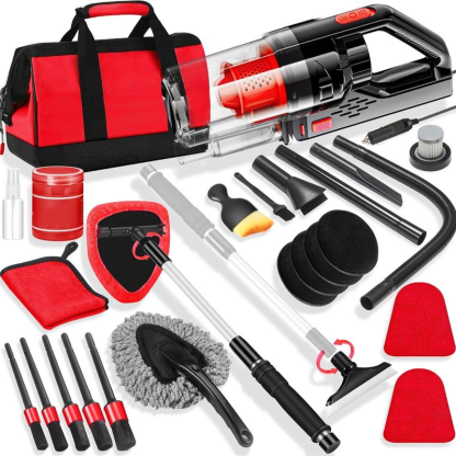 【summerfinds】 Kit de limpieza para coche de 17 piezas, kit rosa para detalles interiores de coche con aspiradora de mano de alta potencia, juego de cepillos de detalle, limpiador de parabrisas, gel de limpieza, accesorios completos para coche, regalo para