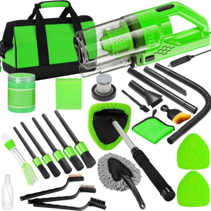【summerfinds】 Kit de limpieza para coche de 17 piezas, kit rosa para detalles interiores de coche con aspiradora de mano de alta potencia, juego de cepillos de detalle, limpiador de parabrisas, gel de limpieza, accesorios completos para coche, regalo para
