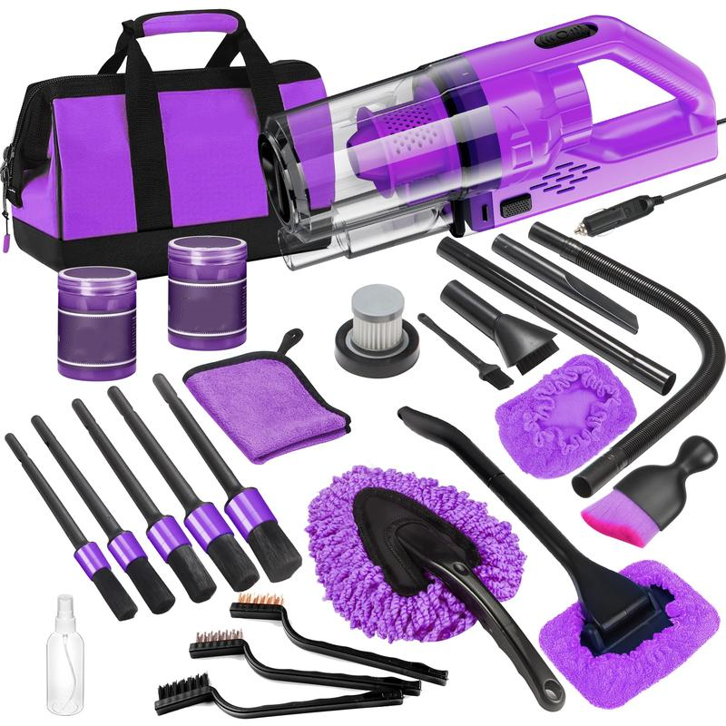【summerfinds】 Kit de limpieza para coche de 17 piezas, kit rosa para detalles interiores de coche con aspiradora de mano de alta potencia, juego de cepillos de detalle, limpiador de parabrisas, gel de limpieza, accesorios completos para coche, regalo para