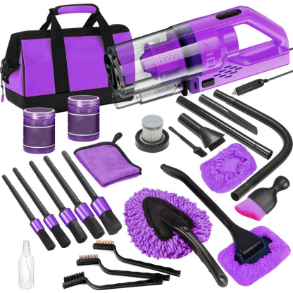 【summerfinds】 Kit de limpieza para coche de 17 piezas, kit rosa para detalles interiores de coche con aspiradora de mano de alta potencia, juego de cepillos de detalle, limpiador de parabrisas, gel de limpieza, accesorios completos para coche, regalo para