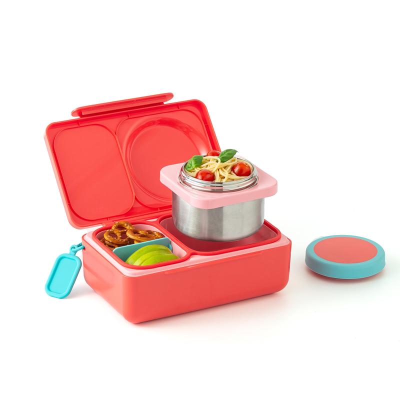 Fiambrera isotérmica para niños - Set de fiambrera de plástico con termo de acero inoxidable de 355 ml, bolsa de hielo, accesorios de embalaje de silicona, recipientes para preparar comidas y vajilla.