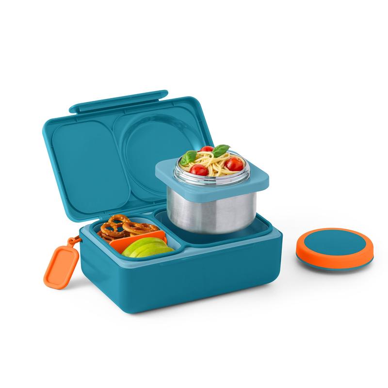 Fiambrera isotérmica para niños - Set de fiambrera de plástico con termo de acero inoxidable de 355 ml, bolsa de hielo, accesorios de embalaje de silicona, recipientes para preparar comidas y vajilla.