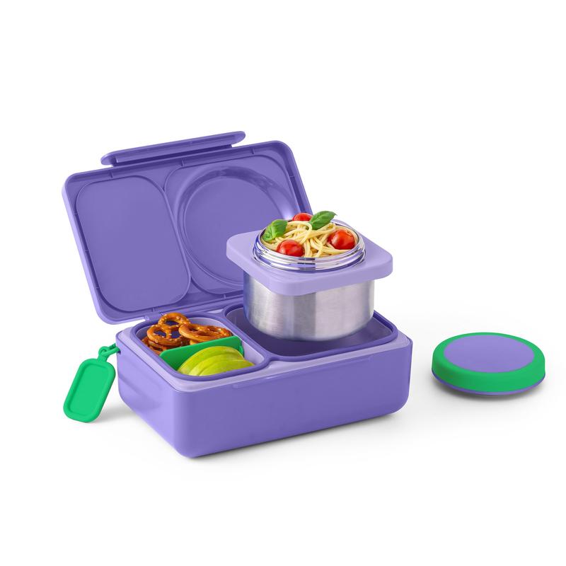 Fiambrera isotérmica para niños - Set de fiambrera de plástico con termo de acero inoxidable de 355 ml, bolsa de hielo, accesorios de embalaje de silicona, recipientes para preparar comidas y vajilla.