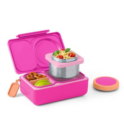 Fiambrera isotérmica para niños - Set de fiambrera de plástico con termo de acero inoxidable de 355 ml, bolsa de hielo, accesorios de embalaje de silicona, recipientes para preparar comidas y vajilla.