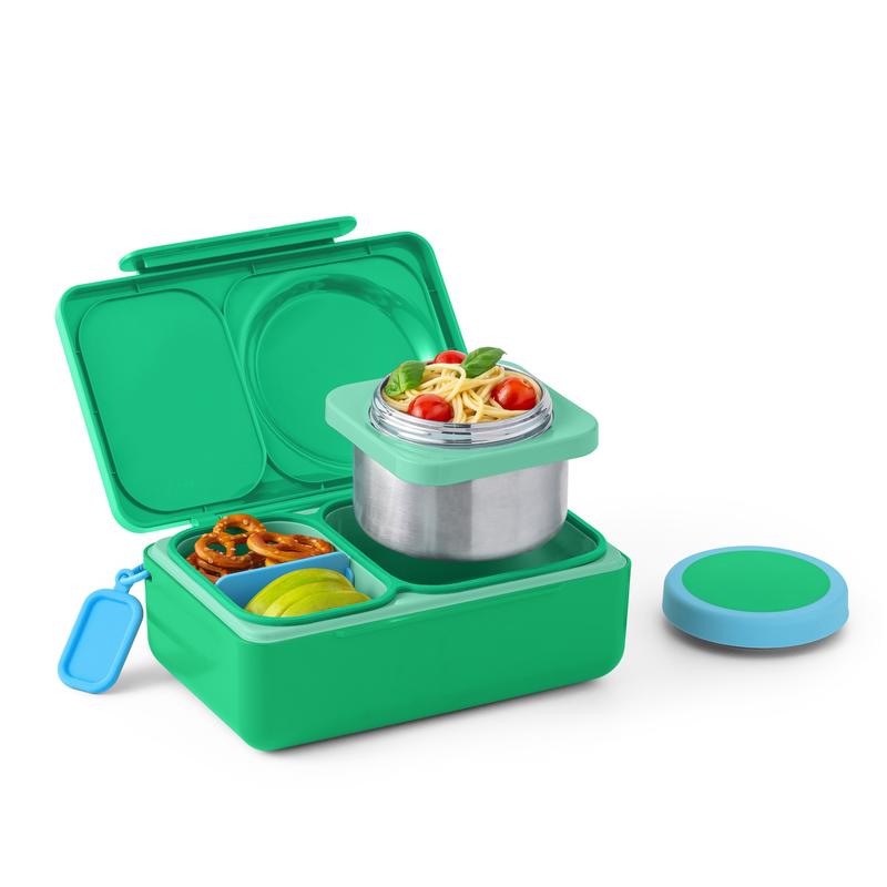 Fiambrera isotérmica para niños - Set de fiambrera de plástico con termo de acero inoxidable de 355 ml, bolsa de hielo, accesorios de embalaje de silicona, recipientes para preparar comidas y vajilla.