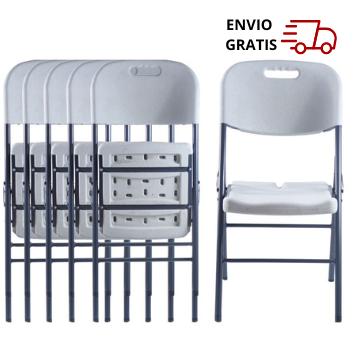 Paquete De 6 Sillas Plegables Blancas 87cm Altura 47cm Ancho 54cm Largo Estructura De Acero Sólido Para Eventos Y Uso Cotidiano