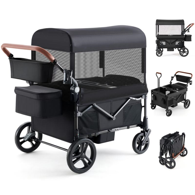 Cochecito de bebé tipo carrito, ligero, plegable y ajustable, de 2 o 4 plazas, con capota, manillar de empuje y tracción, ruedas todoterreno de espuma EVA, amplio espacio de almacenamiento, ideal para exteriores y camping.