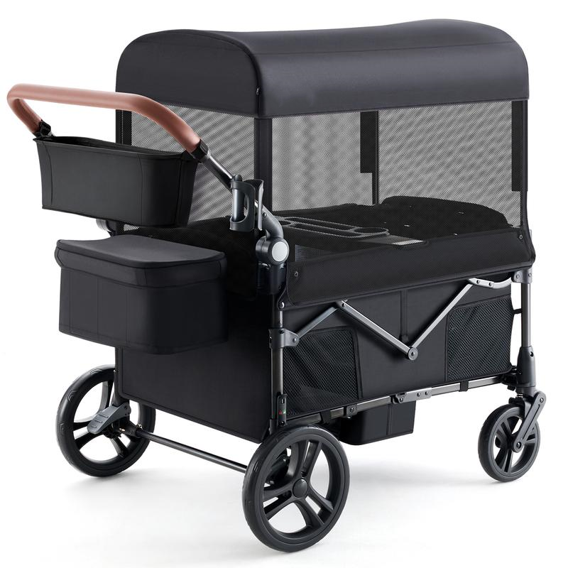 Cochecito de bebé tipo carrito, ligero, plegable y ajustable, de 2 o 4 plazas, con capota, manillar de empuje y tracción, ruedas todoterreno de espuma EVA, amplio espacio de almacenamiento, ideal para exteriores y camping.