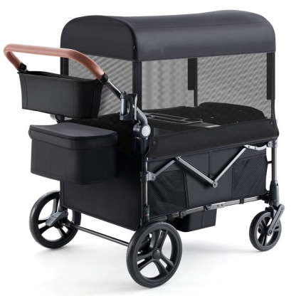 Cochecito de bebé tipo carrito, ligero, plegable y ajustable, de 2 o 4 plazas, con capota, manillar de empuje y tracción, ruedas todoterreno de espuma EVA, amplio espacio de almacenamiento, ideal para exteriores y camping.