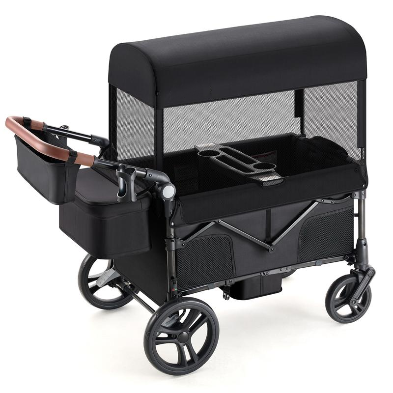 Cochecito de bebé tipo carrito, ligero, plegable y ajustable, de 2 o 4 plazas, con capota, manillar de empuje y tracción, ruedas todoterreno de espuma EVA, amplio espacio de almacenamiento, ideal para exteriores y camping.