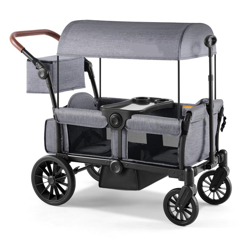 Cochecito de bebé tipo carrito, ligero, plegable y ajustable, de 2 o 4 plazas, con capota, manillar de empuje y tracción, ruedas todoterreno de espuma EVA, amplio espacio de almacenamiento, ideal para exteriores y camping.