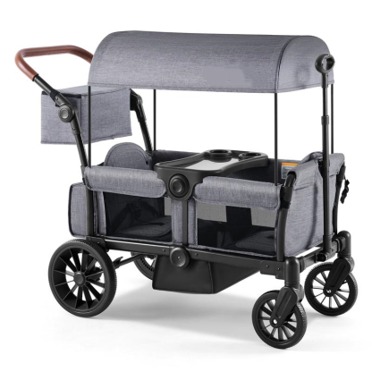 Cochecito de bebé tipo carrito, ligero, plegable y ajustable, de 2 o 4 plazas, con capota, manillar de empuje y tracción, ruedas todoterreno de espuma EVA, amplio espacio de almacenamiento, ideal para exteriores y camping.