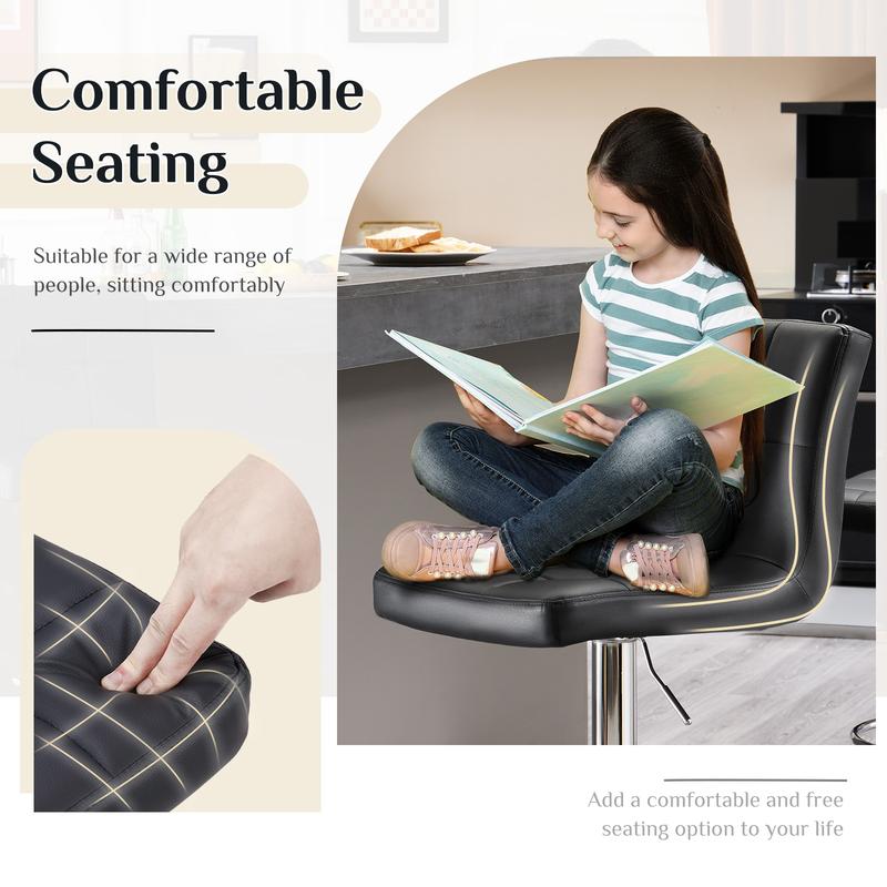 Taburetes de bar ajustables en altura S - Sillas giratorias de cuero sintético con elevador hidráulico, cojines de asiento gruesos, respaldos, estructura de acero, muebles de altura de mostrador para cocina y decoración del hogar