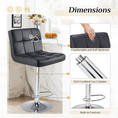 Taburetes de bar ajustables en altura S - Sillas giratorias de cuero sintético con elevador hidráulico, cojines de asiento gruesos, respaldos, estructura de acero, muebles de altura de mostrador para cocina y decoración del hogar