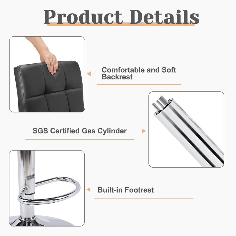 Taburetes de bar ajustables en altura S - Sillas giratorias de cuero sintético con elevador hidráulico, cojines de asiento gruesos, respaldos, estructura de acero, muebles de altura de mostrador para cocina y decoración del hogar