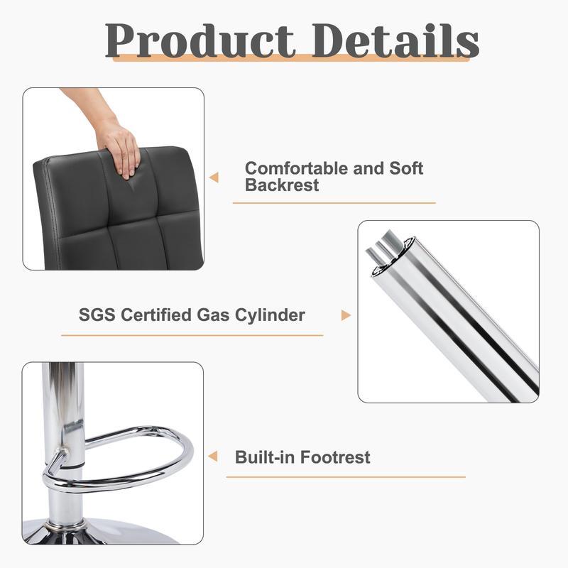 Taburetes de bar ajustables en altura S - Sillas giratorias de cuero sintético con elevador hidráulico, cojines de asiento gruesos, respaldos, estructura de acero, muebles de altura de mostrador para cocina y decoración del hogar