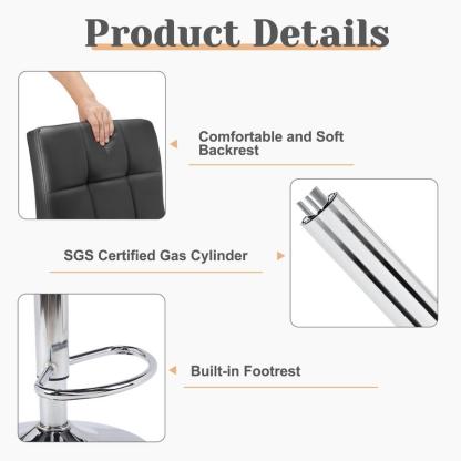 Taburetes de bar ajustables en altura S - Sillas giratorias de cuero sintético con elevador hidráulico, cojines de asiento gruesos, respaldos, estructura de acero, muebles de altura de mostrador para cocina y decoración del hogar