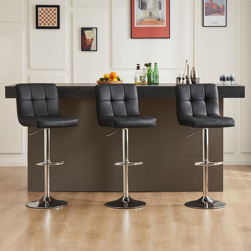 Taburetes de bar ajustables en altura S - Sillas giratorias de cuero sintético con elevador hidráulico, cojines de asiento gruesos, respaldos, estructura de acero, muebles de altura de mostrador para cocina y decoración del hogar