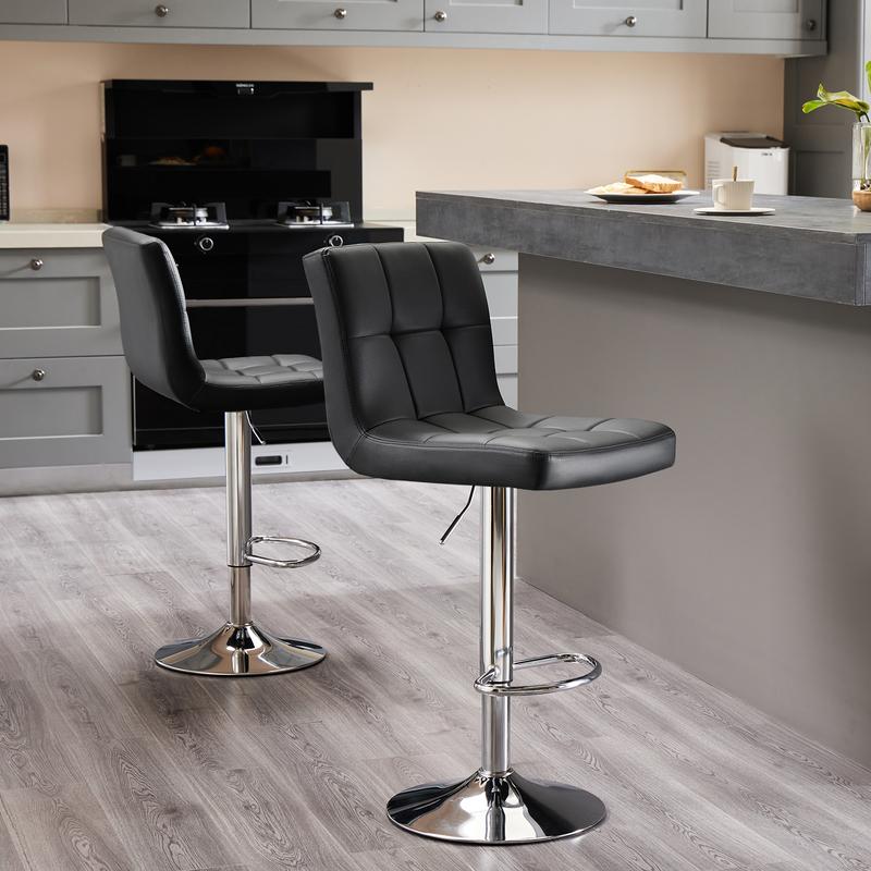 Taburetes de bar ajustables en altura S - Sillas giratorias de cuero sintético con elevador hidráulico, cojines de asiento gruesos, respaldos, estructura de acero, muebles de altura de mostrador para cocina y decoración del hogar