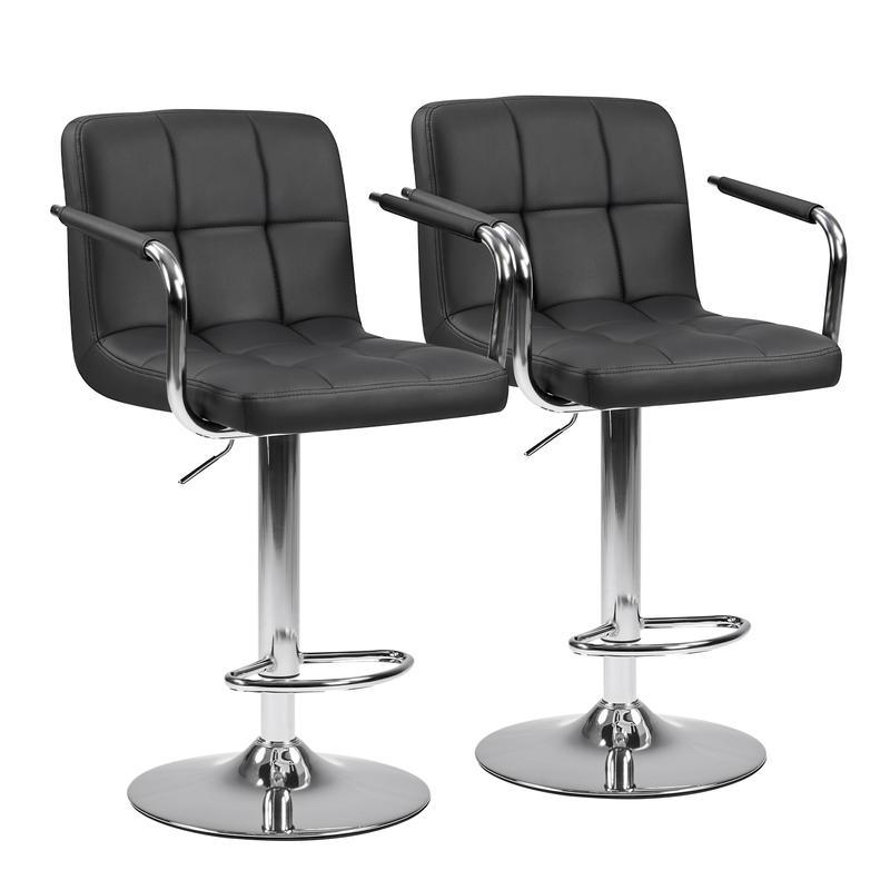 Taburetes de bar ajustables en altura S - Sillas giratorias de cuero sintético con elevador hidráulico, cojines de asiento gruesos, respaldos, estructura de acero, muebles de altura de mostrador para cocina y decoración del hogar