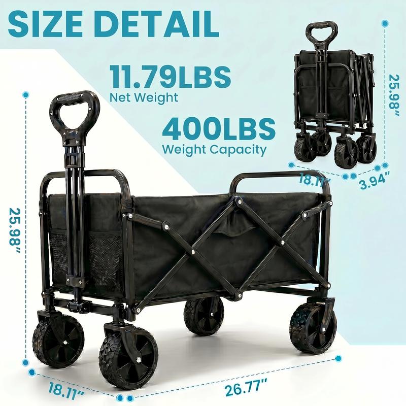 [Regreso a clases] Carrito plegable y móvil con portón trasero y ruedas giratorias; capacidad de 400 libras (aprox. 159 kg), ligero y portátil para actividades al aire libre, senderismo y compras.