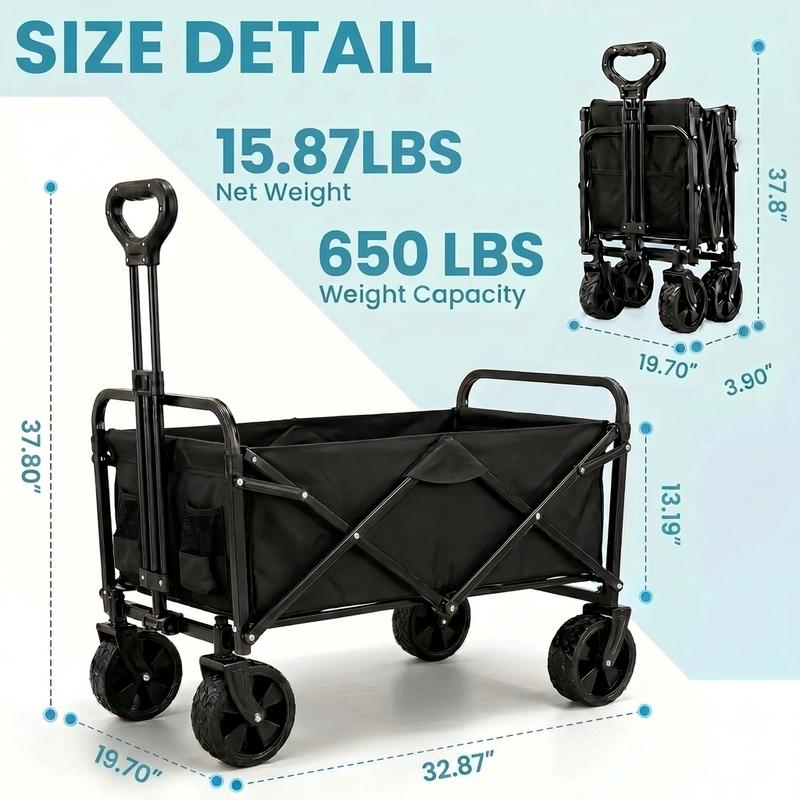 [Regreso a clases] Carrito plegable y móvil con portón trasero y ruedas giratorias; capacidad de 400 libras (aprox. 159 kg), ligero y portátil para actividades al aire libre, senderismo y compras.