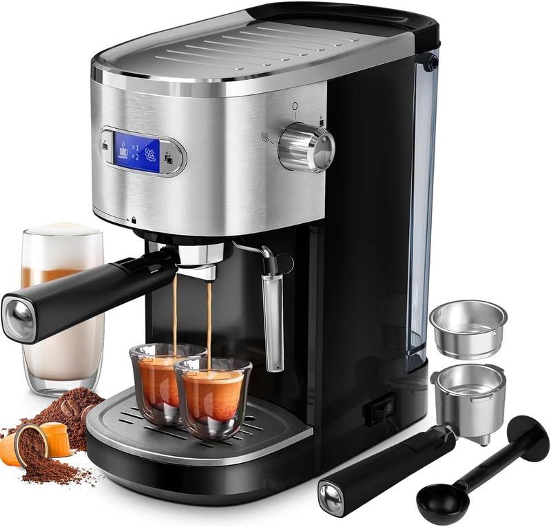 Cafetera espresso comercial de 20 bares, cafetera espresso compacta con espumador de leche y varilla de vapor, cafetera espresso con depósito de agua extraíble de 45 oz para capuchino, latte, artículos esenciales para el hogar.