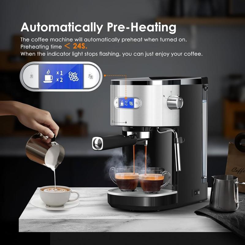 Cafetera espresso comercial de 20 bares, cafetera espresso compacta con espumador de leche y varilla de vapor, cafetera espresso con depósito de agua extraíble de 45 oz para capuchino, latte, artículos esenciales para el hogar.