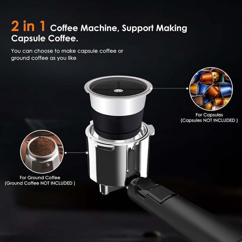 Cafetera espresso comercial de 20 bares, cafetera espresso compacta con espumador de leche y varilla de vapor, cafetera espresso con depósito de agua extraíble de 45 oz para capuchino, latte, artículos esenciales para el hogar.