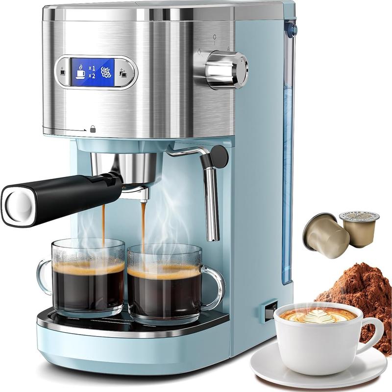 Cafetera espresso comercial de 20 bares, cafetera espresso compacta con espumador de leche y varilla de vapor, cafetera espresso con depósito de agua extraíble de 45 oz para capuchino, latte, artículos esenciales para el hogar.