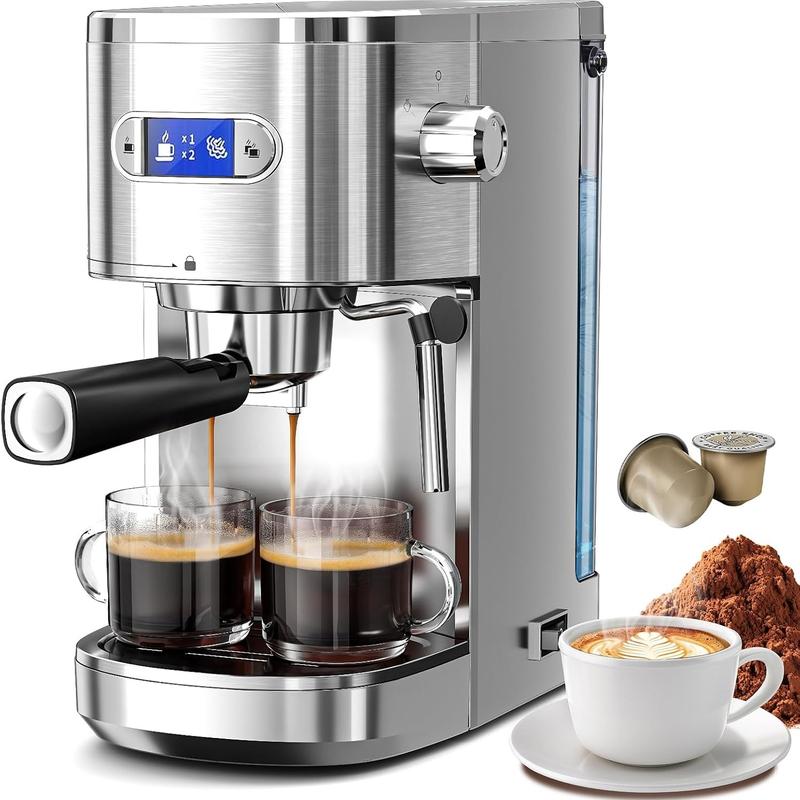 Cafetera espresso comercial de 20 bares, cafetera espresso compacta con espumador de leche y varilla de vapor, cafetera espresso con depósito de agua extraíble de 45 oz para capuchino, latte, artículos esenciales para el hogar.