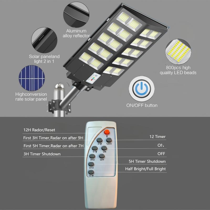 Lámpara solar LED para exteriores con sensor de movimiento y 3 modos; luz de seguridad para pared ideal para jardín, patio o porche; resistente al agua (IP65) y con control remoto.