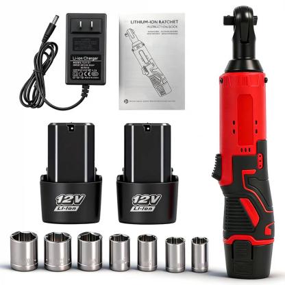 Llave de carraca eléctrica en ángulo recto (45 Nm, 3/8"), herramienta para desmontar tuercas y tornillos en reparaciones de automóviles, herramienta inalámbrica.