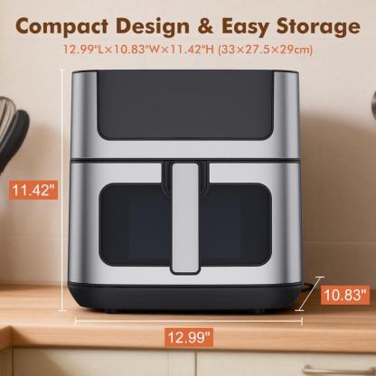 Freidora de aire de acero inoxidable de 6,34 cuartos de galón: electrodoméstico de cocina con 8 programas preestablecidos, temperatura máxima de 400 °F, ajustes regulables, temporizador de 90 minutos, cesta antiadherente apta para lavavajillas, apagado au