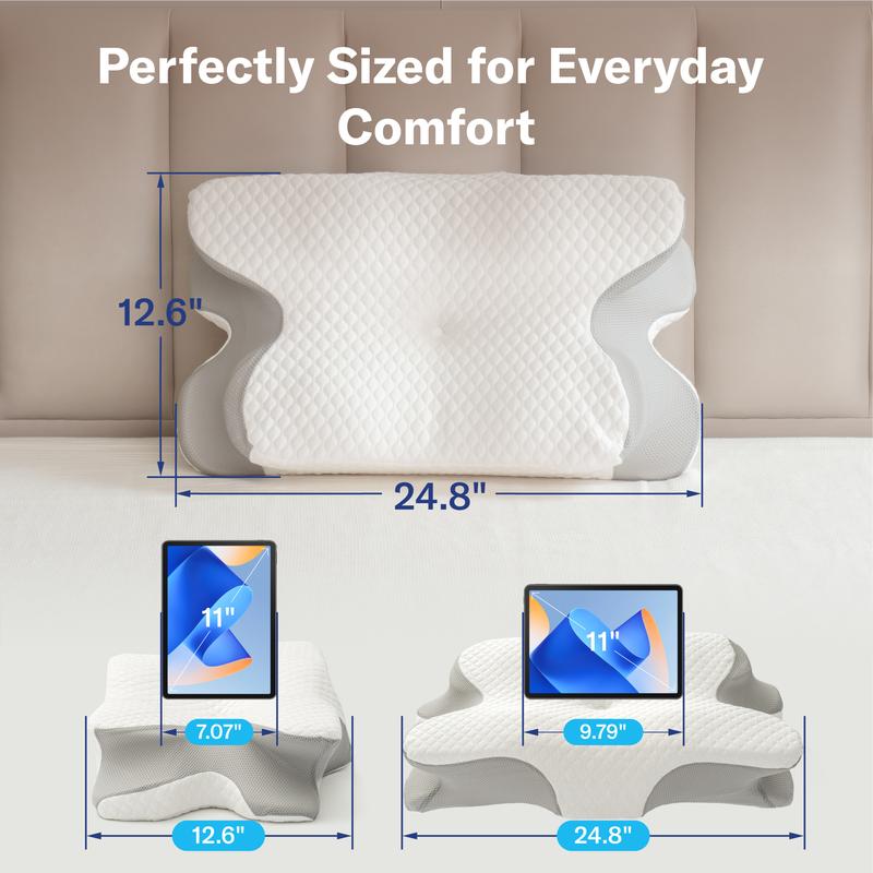 Almohada cervical para un descanso confortable; espuma viscoelástica ergonómica y sin olor; almohada ortopédica ideal para quienes duermen de lado, boca arriba o boca abajo.