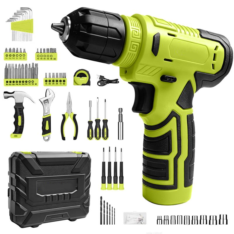 Juego de herramientas de 126 piezas: kit con taladro atornillador inalámbrico de 8 V con estuche de almacenamiento, herramientas eléctricas para bricolaje para trabajos de cercas, decoración del hogar, montaje de muebles y reparaciones cotidianas.