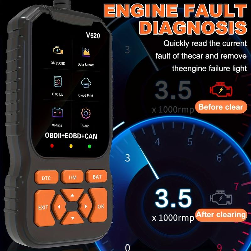 Escáner OBD2, herramienta profesional de lectura de códigos de diagnóstico OBDII para la luz de verificación del motor, impresión en la nube, modo de interfaz de usuario dual.