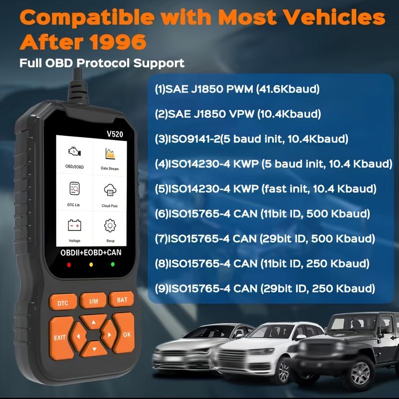 Escáner OBD2, herramienta profesional de lectura de códigos de diagnóstico OBDII para la luz de verificación del motor, impresión en la nube, modo de interfaz de usuario dual.