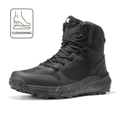 【Regreso a clases】Botas tácticas para hombre de 8 pulgadas en nailon liso con punta redonda; ligeras y cómodas para usar todo el día; calzado de seguridad y trabajo con cremallera lateral; ideales para motociclismo, senderismo y caminatas; regalo para el 