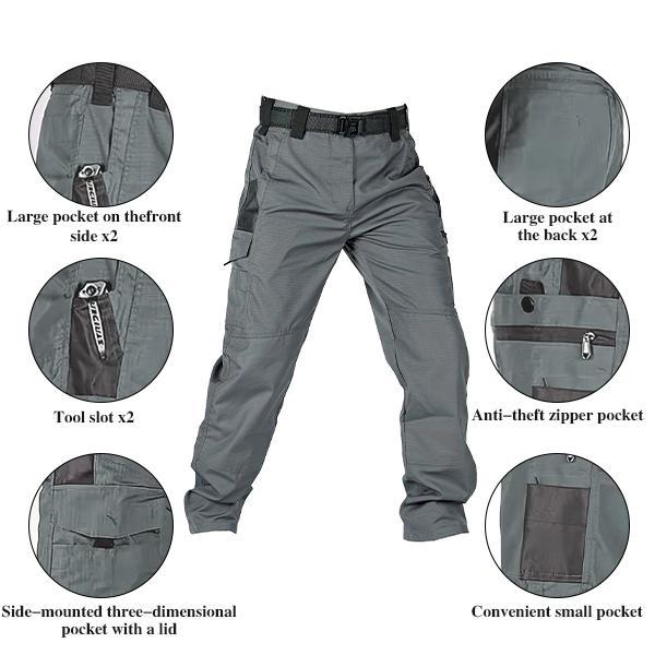 Pantalones tácticos de trabajo para hombre en color liso, confeccionados con un nuevo tejido de 230 g/m²; cuentan con múltiples bolsillos y cierres de cremallera. Son pantalones resistentes ideales para actividades al aire libre y entrenamiento, disponibl