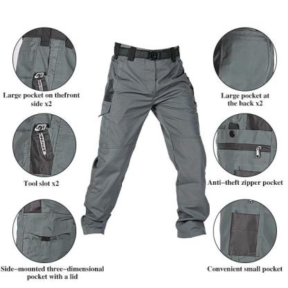 Pantalones tácticos de trabajo para hombre en color liso, confeccionados con un nuevo tejido de 230 g/m²; cuentan con múltiples bolsillos y cierres de cremallera. Son pantalones resistentes ideales para actividades al aire libre y entrenamiento, disponibl