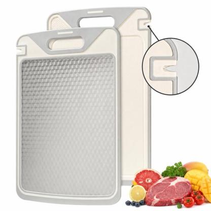 Tabla de cortar de doble cara 2 en 1: acero inoxidable y polipropileno con fibra de trigo, incluye afilador de cuchillos; tabla de cocina duradera y fácil de limpiar para carne, frutas y verduras.
