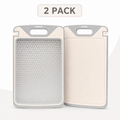 Tabla de cortar de doble cara 2 en 1: acero inoxidable y polipropileno con fibra de trigo, incluye afilador de cuchillos; tabla de cocina duradera y fácil de limpiar para carne, frutas y verduras.