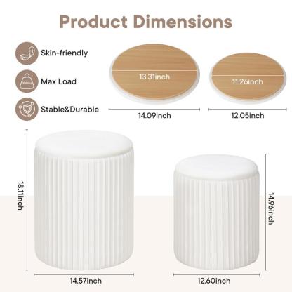 Juego de 2 otomanas redondas plegables de terciopelo con almacenamiento - Taburete tapizado, estructura de madera resistente para uso diario, apilable, taburete de tocador verde, muebles para espacios pequeños, muebles de sala listos para usar