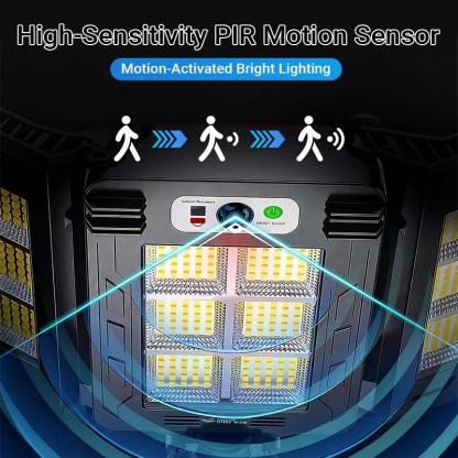 Focos solares de 800 LED con sensor de movimiento, control remoto, resistentes al agua IP65, 3 modos de brillo, luces de seguridad exteriores superbrillantes.