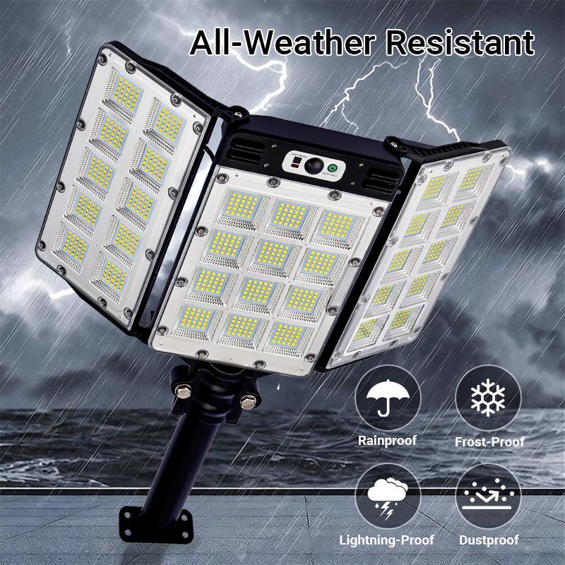 Focos solares de 800 LED con sensor de movimiento, control remoto, resistentes al agua IP65, 3 modos de brillo, luces de seguridad exteriores superbrillantes.