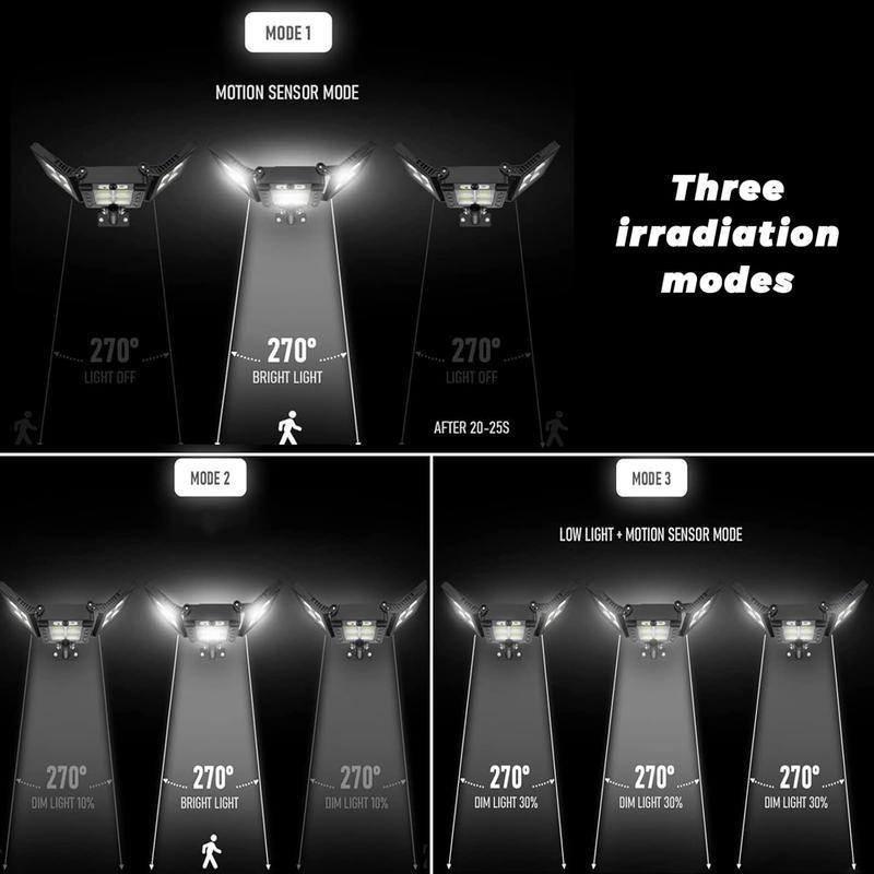 Focos solares de 800 LED con sensor de movimiento, control remoto, resistentes al agua IP65, 3 modos de brillo, luces de seguridad exteriores superbrillantes.